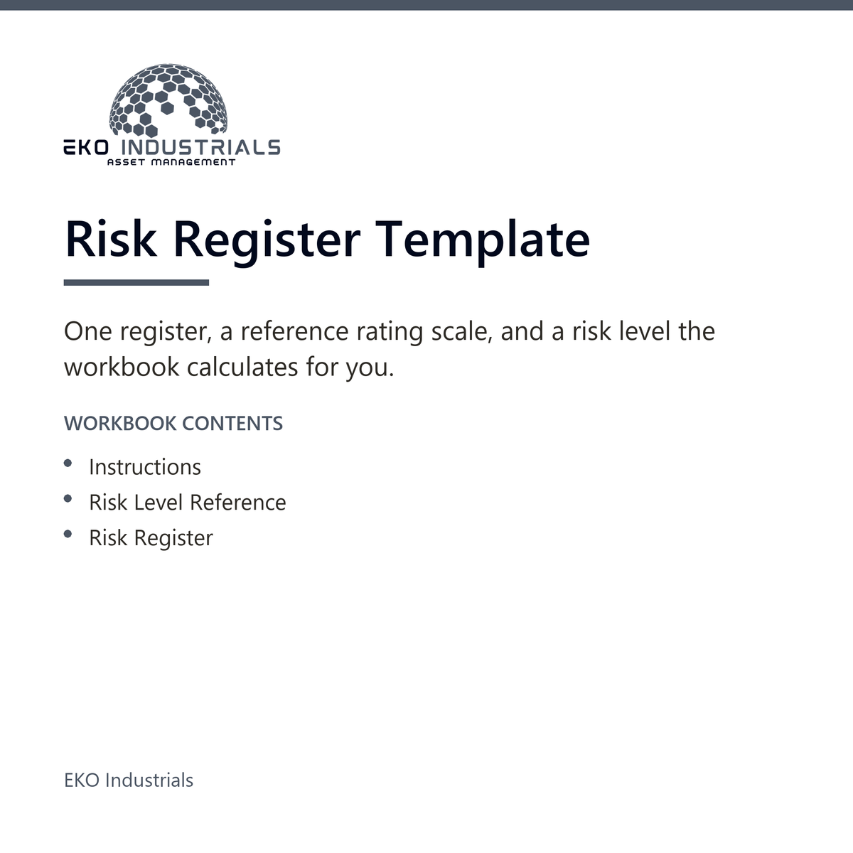 Risk Register Template, EKO Industrials: product listing visual for the digital product, delivered in French and English.