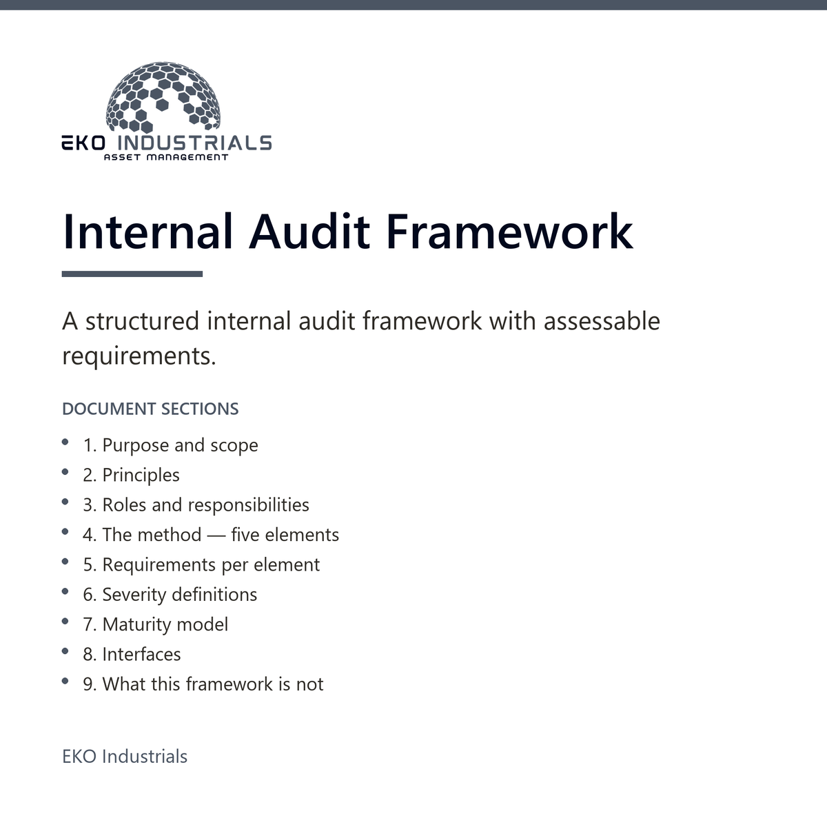 Internal Audit Framework, EKO Industrials: product listing visual for the digital product, delivered in French and English.