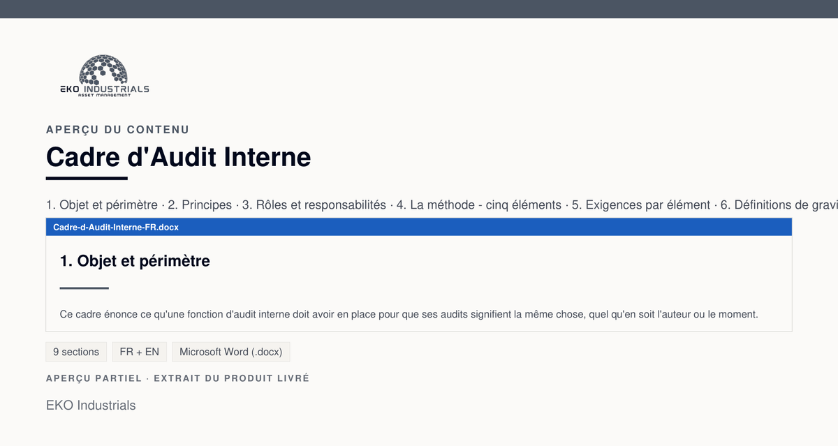 Aperçu du contenu de Cadre d'Audit Interne : page réelle du document livré.