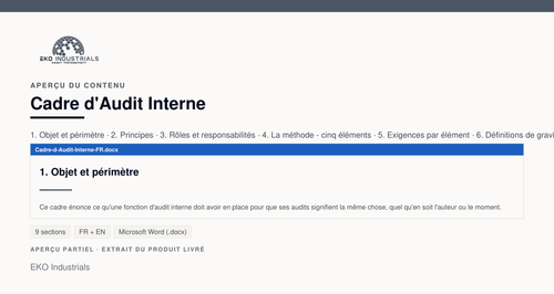 Aperçu du contenu de Cadre d'Audit Interne : page réelle du document livré.