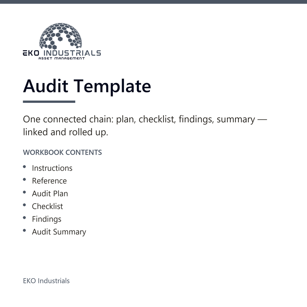 Audit Template, EKO Industrials: product listing visual for the digital product, delivered in French and English.