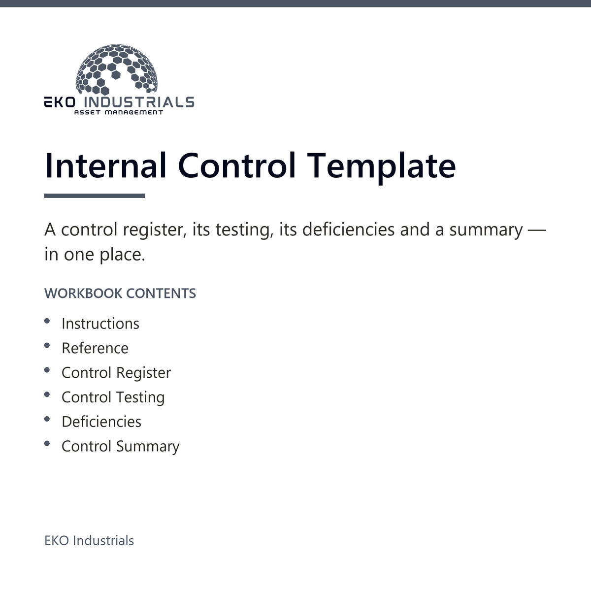 Internal Control Template, EKO Industrials: product listing visual for the digital product, delivered in French and English.