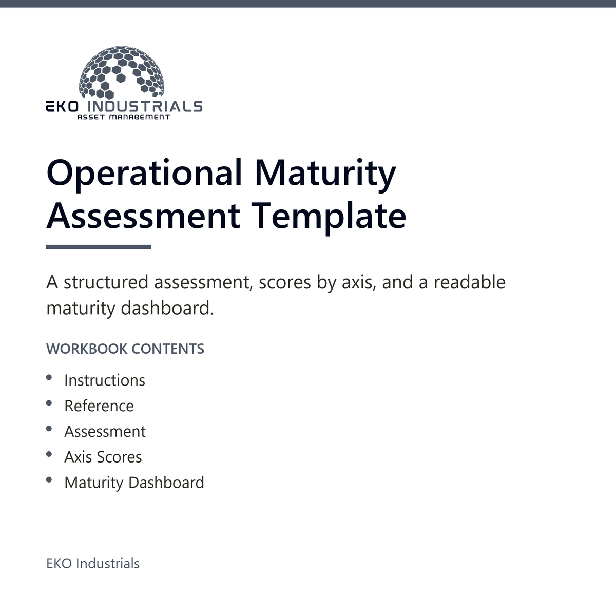 Operational Maturity Assessment Template, EKO Industrials: product listing visual for the digital product, delivered in French and English.