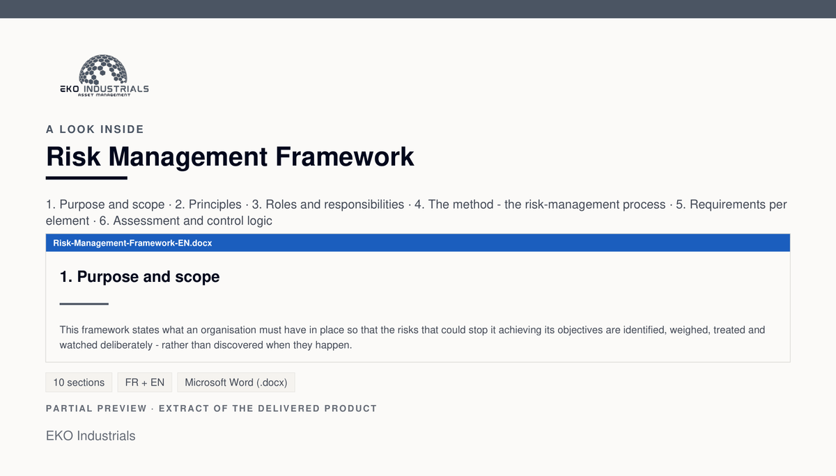 A look inside Risk Management Framework: a real page from the delivered document.