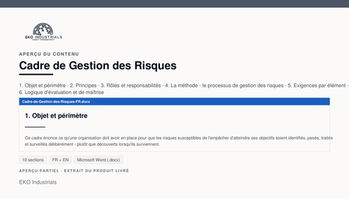Aperçu du contenu de Cadre de Gestion des Risques : page réelle du document livré.