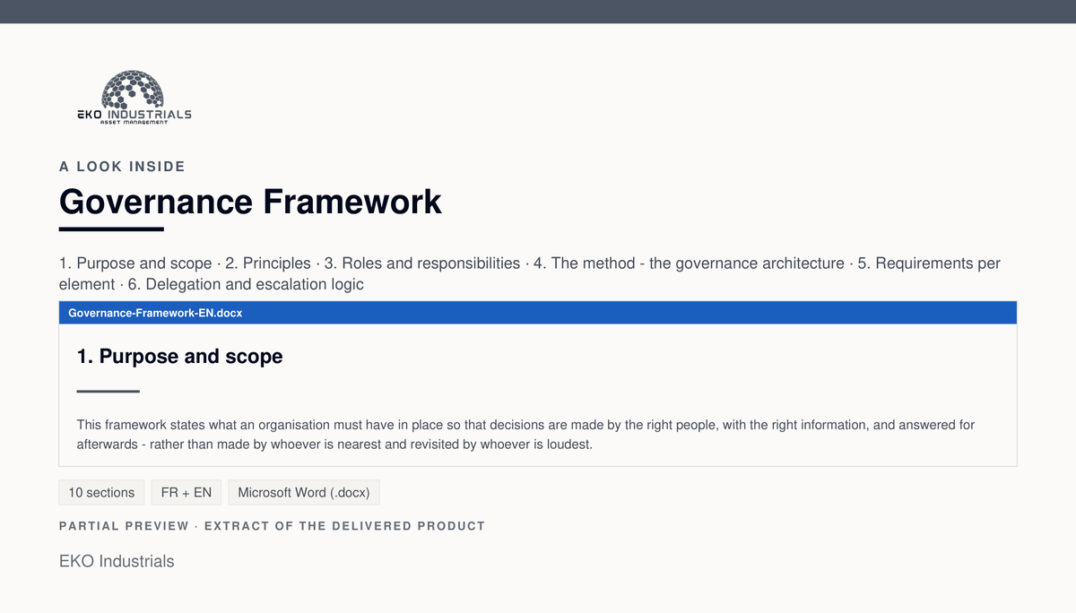 A look inside Governance Framework: a real page from the delivered document.