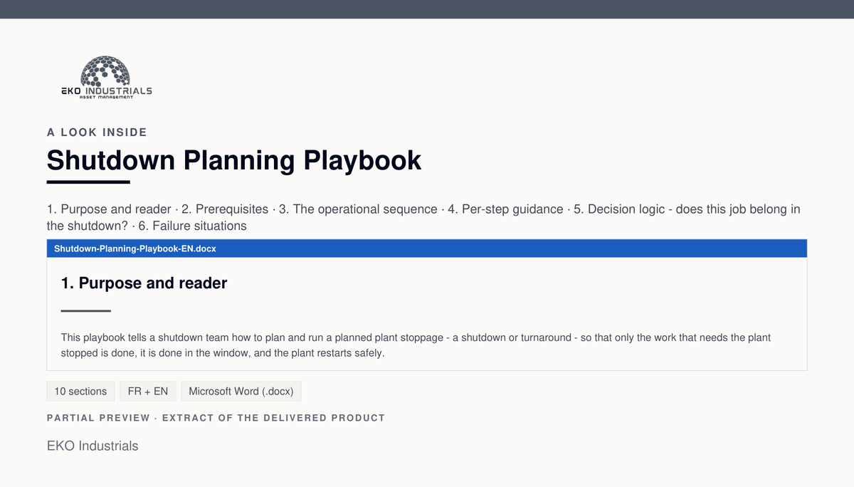 A look inside Shutdown Planning Playbook: a real page from the delivered document.