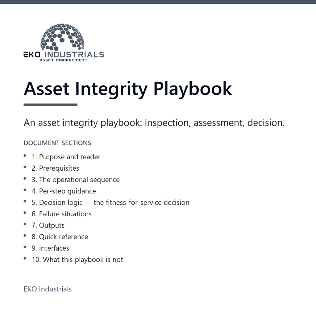Asset Integrity Playbook, EKO Industrials: product listing visual for the digital product, delivered in French and English.