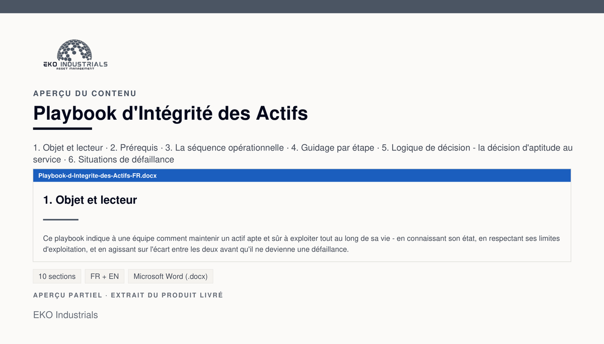 Aperçu du contenu de Playbook d'Intégrité des Actifs : page réelle du document livré.