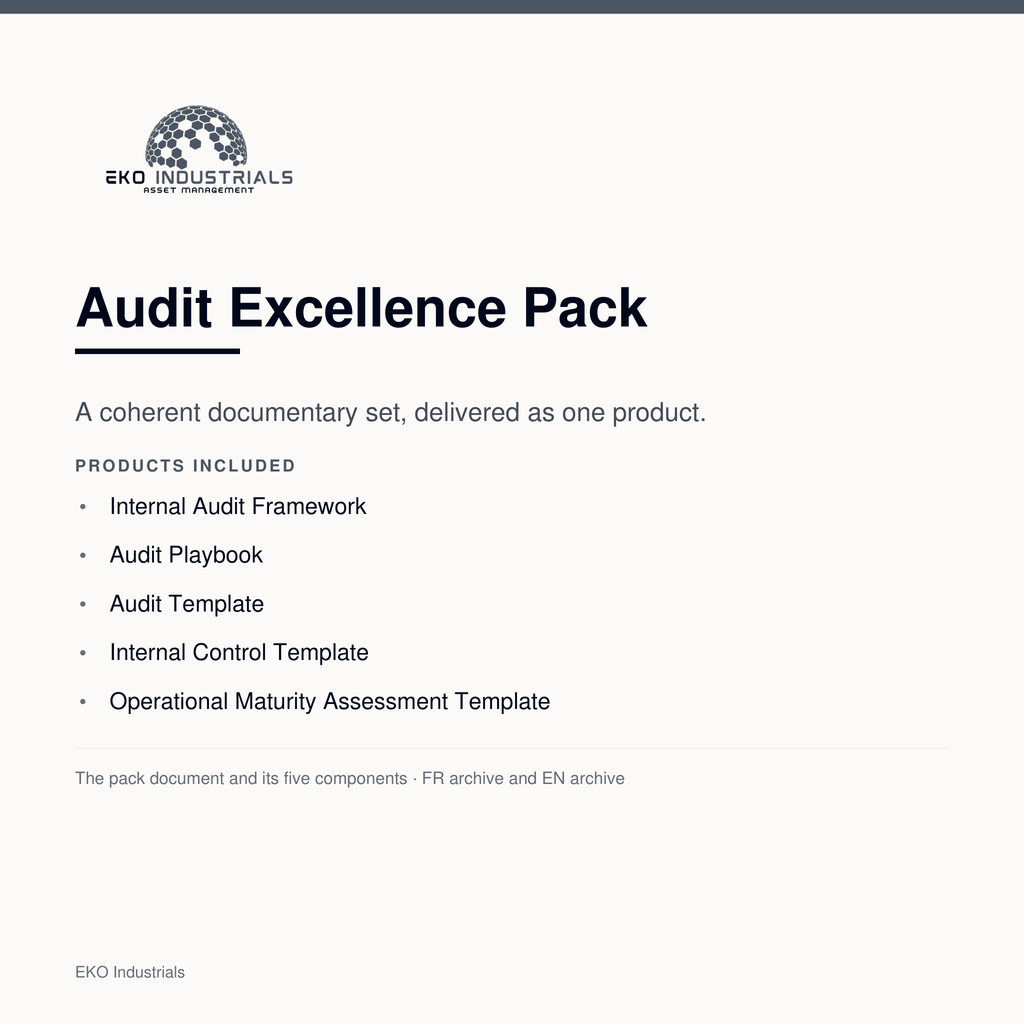 Audit Excellence Pack, EKO Industrials: a documentary set of five components delivered as one product, in a French and an English archive.