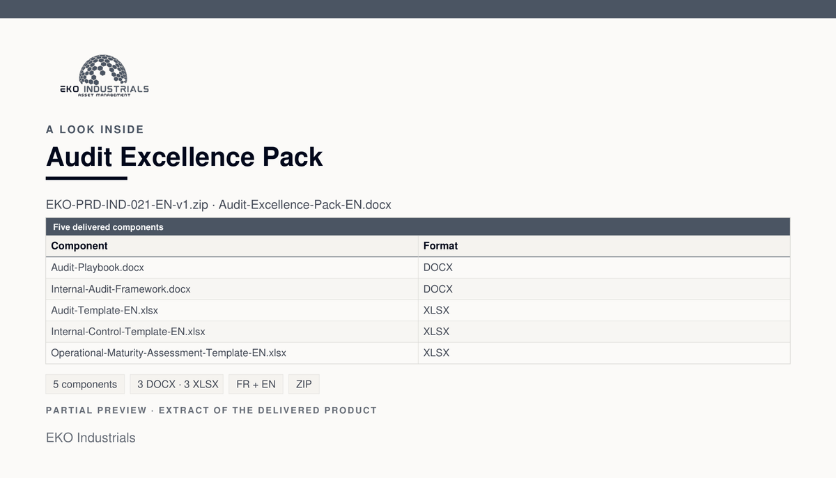 A look inside Audit Excellence Pack: the five components delivered in the archive.