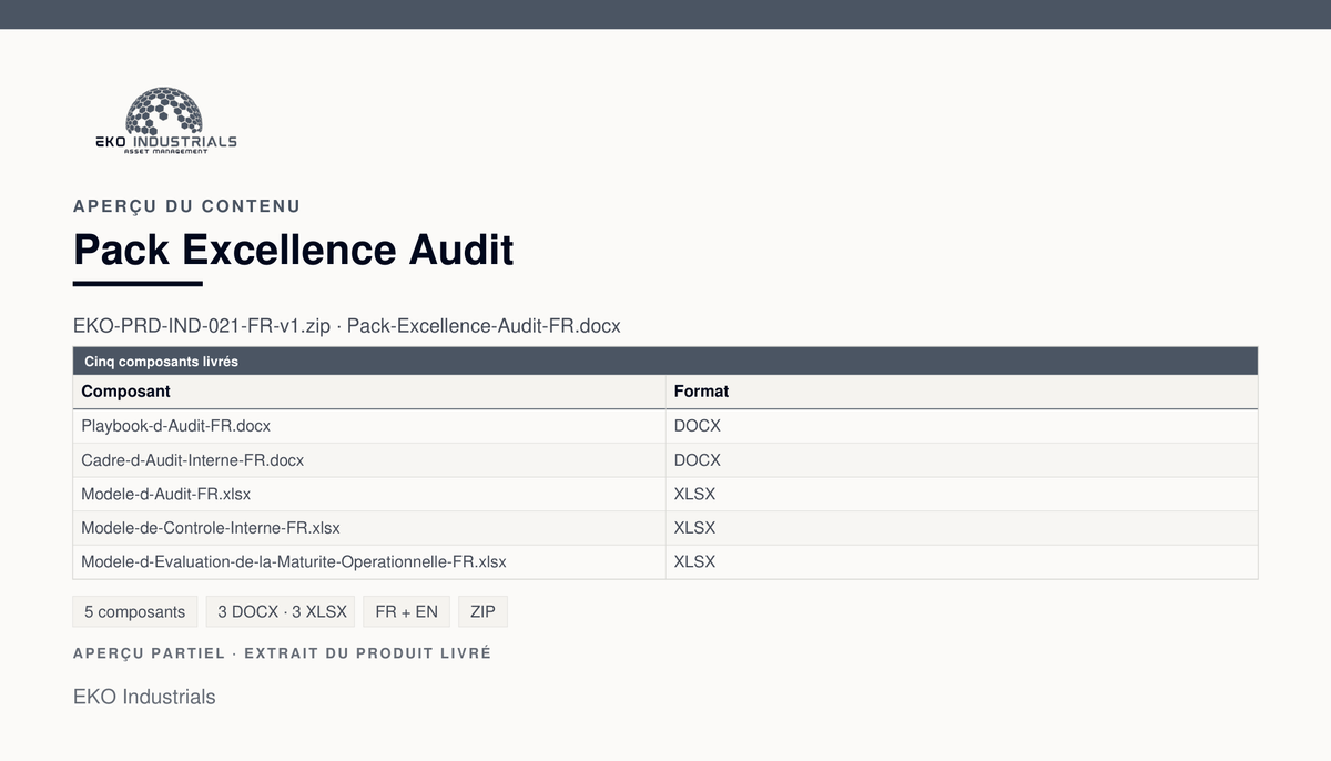 Aperçu du contenu de Pack Excellence Audit : les cinq composants livrés dans l'archive.