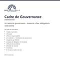 Cadre de Gouvernance, EKO Industrials : visuel de présentation du produit — 10 sections, livré en français et en anglais.